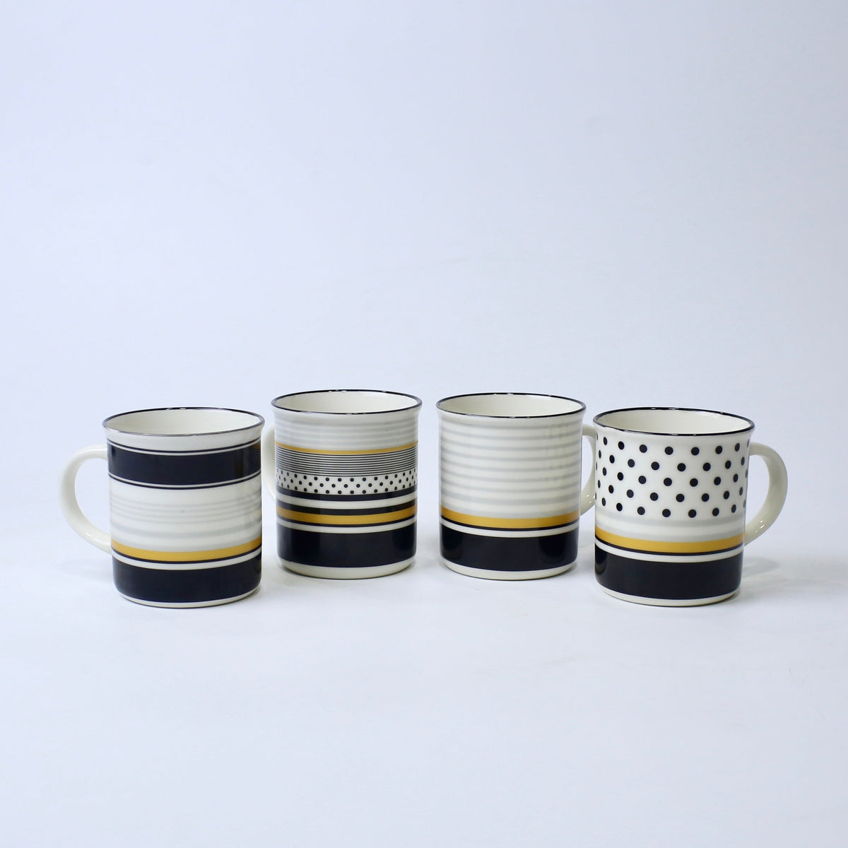 Set Of 4 Modern Black & Gold Ceramic Mugs – Multiple Patterns | Imperial Nest
