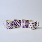 Set Of 4 Purple Pattern Ceramic Mugs – Bold Geometric & Dot Designs | Imperial Nest