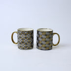 Set of 2 Luxury Geometric Ceramic Mugs with Golden Handle | Imperial Nest