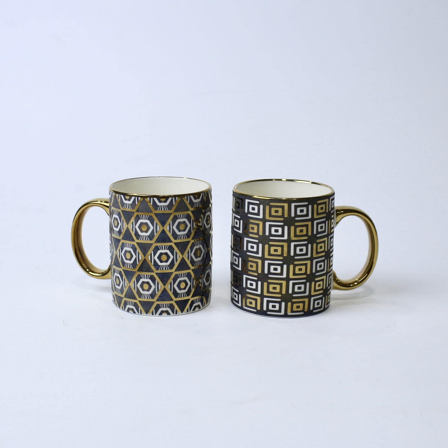 Luxury Geometric Ceramic Mugs with Golden Handle | Imperial Nest