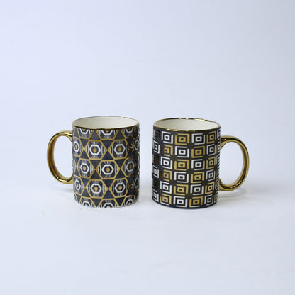 Luxury Geometric Ceramic Mugs with Golden Handle | Imperial Nest