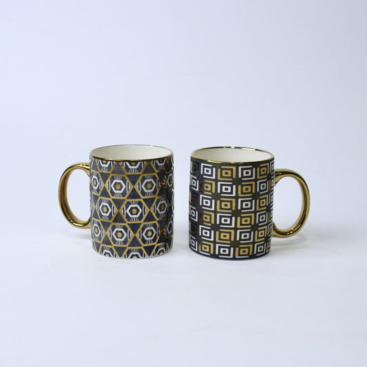 Luxury Geometric Ceramic Mugs with Golden Handle | Imperial Nest