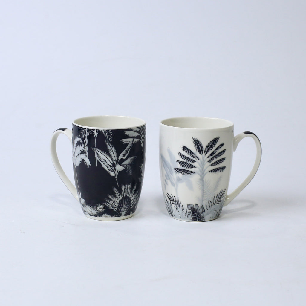 Set of 2 Jungle Whisper Ceramic Mugs – Black & White Jungle Print | Imperial Nest