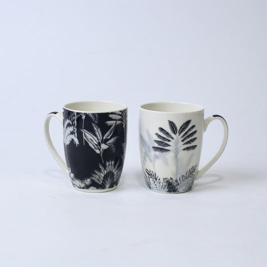 Tropical Leaf Ceramic Mugs – Black & White Jungle Print | Imperial Nest