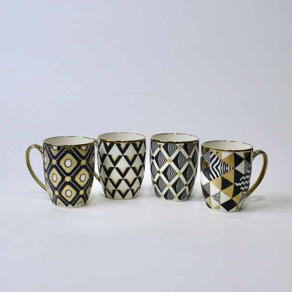 Set of 4 Geometric Bloom Gold Ceramic Mugs – Gold Accent Design | Imperial Nest