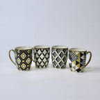Set of 4 Geometric Bloom Gold Ceramic Mugs – Gold Accent Design | Imperial Nest