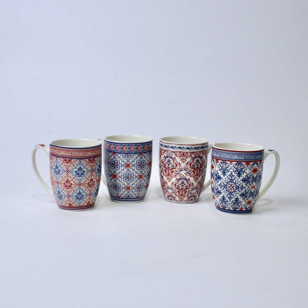 Set of 4 Vintage Pattern Ceramic Mugs – Ethnic Print | Imperial Nest