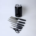 7-Piece Stainless Steel Knife Set with Scissors & Canister | Ergonomic Grey Handles | Kitchen Essential
