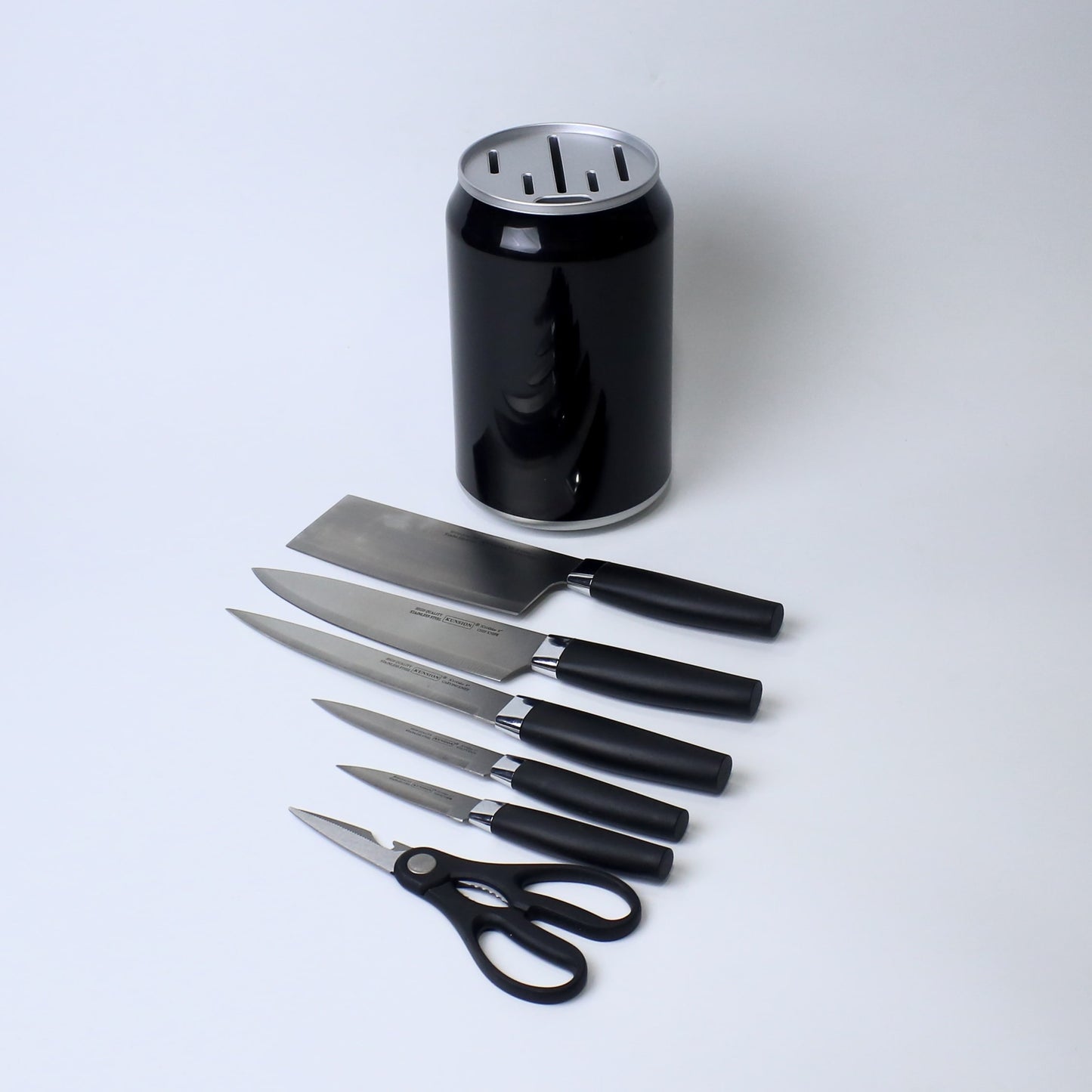 7-Piece Stainless Steel Knife Set with Scissors & Canister | Ergonomic Grey Handles | Kitchen Essential