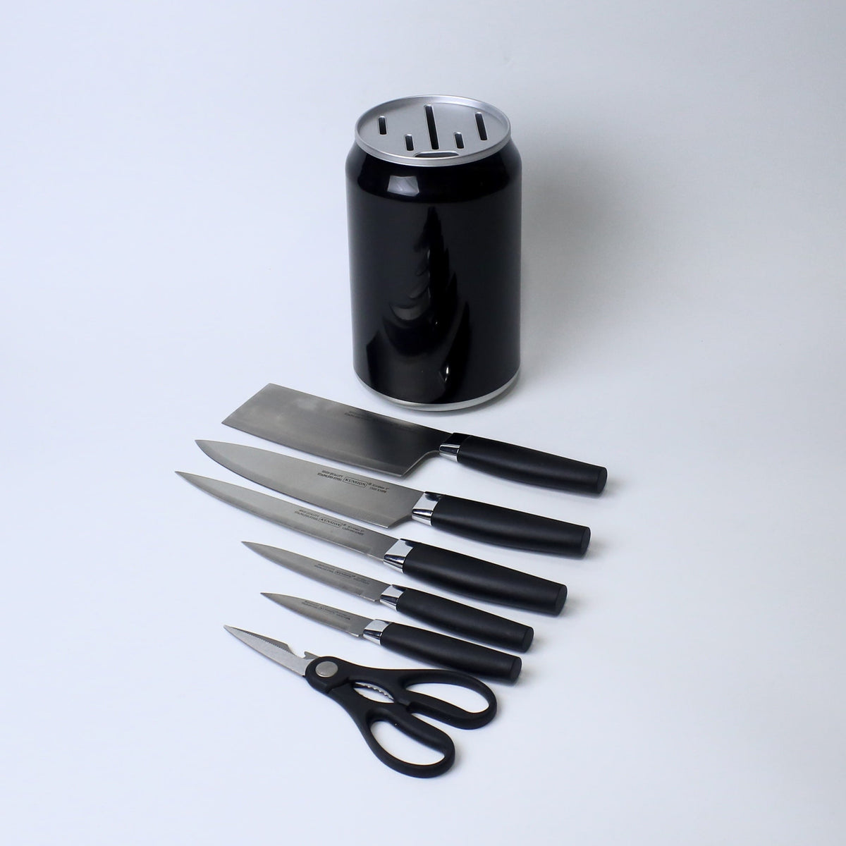 7-Piece Stainless Steel Knife Set with Scissors & Canister | Ergonomic Grey Handles | Kitchen Essential