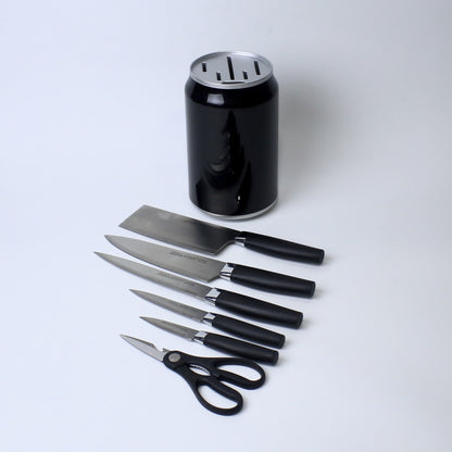 7-Piece Stainless Steel Knife Set with Scissors & Canister | Ergonomic Grey Handles | Kitchen Essential