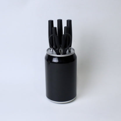 7-Piece Stainless Steel Knife Set with Scissors & Canister | Ergonomic Grey Handles | Kitchen Essential