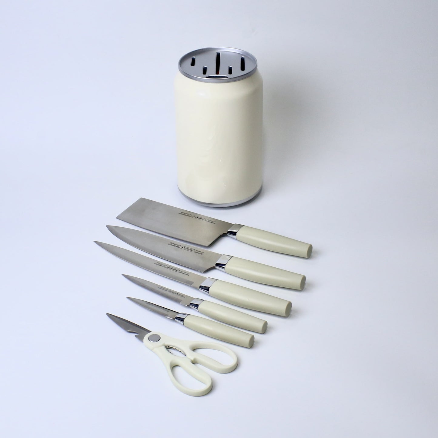 7-Piece Stainless Steel Knife Set with Scissors & Canister | Ergonomic Grey Handles | Kitchen Essential