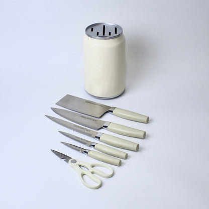 7-Piece Stainless Steel Knife Set with Scissors & Canister | Ergonomic Grey Handles | Kitchen Essential