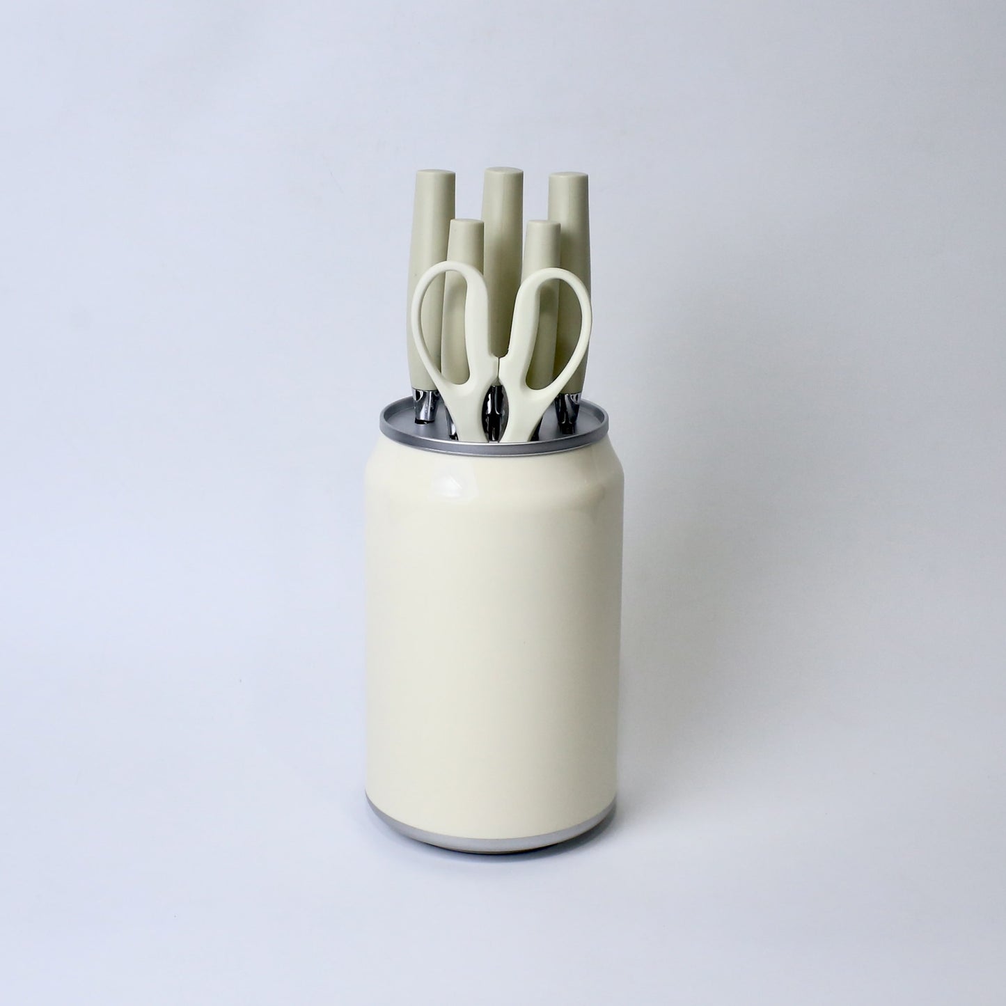 7-Piece Stainless Steel Knife Set with Scissors & Canister | Ergonomic Grey Handles | Kitchen Essential