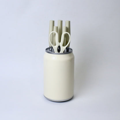 7-Piece Stainless Steel Knife Set with Scissors & Canister | Ergonomic Grey Handles | Kitchen Essential