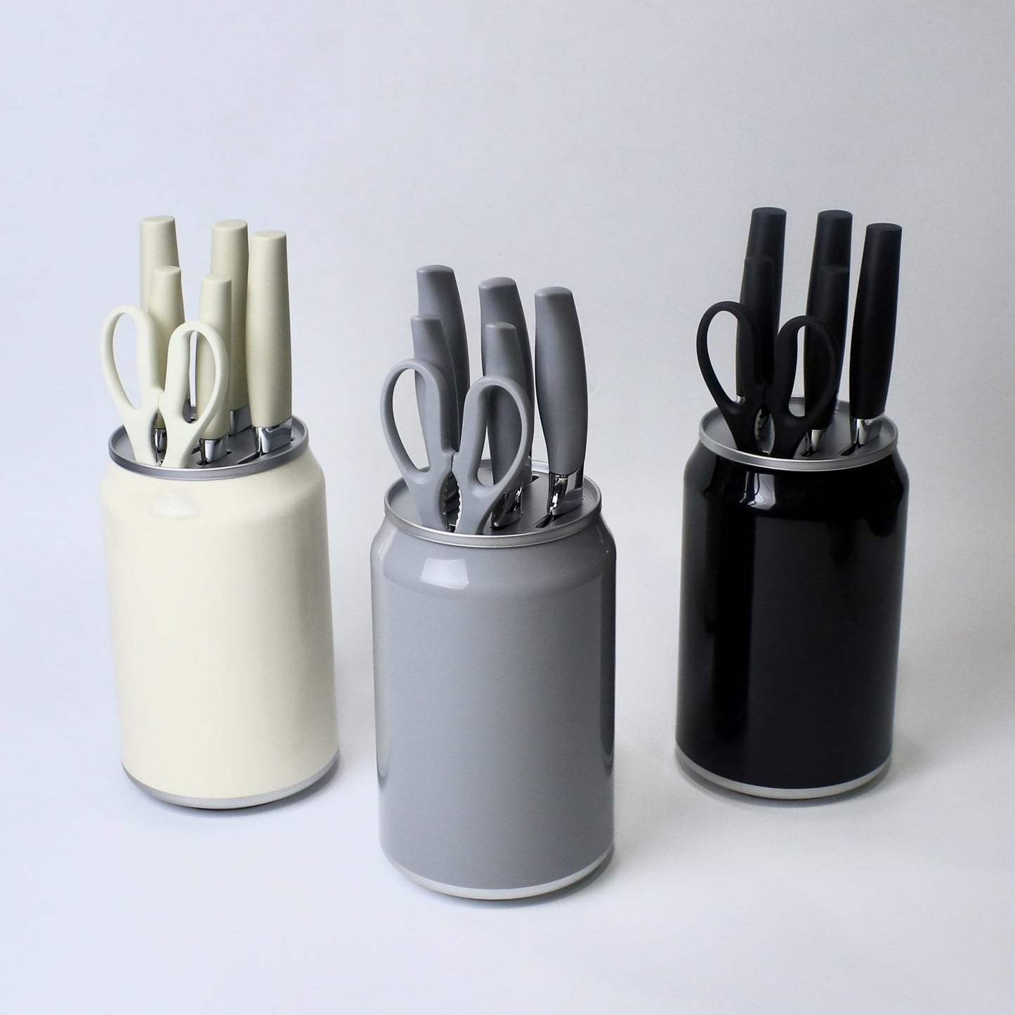 7-Piece Stainless Steel Knife Set with Scissors & Canister | Ergonomic Grey Handles | Kitchen Essential