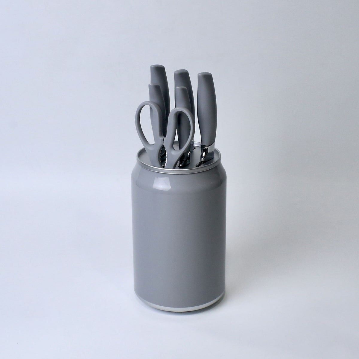 7-Piece Stainless Steel Knife Set with Scissors & Canister | Ergonomic Grey Handles | Kitchen Essential