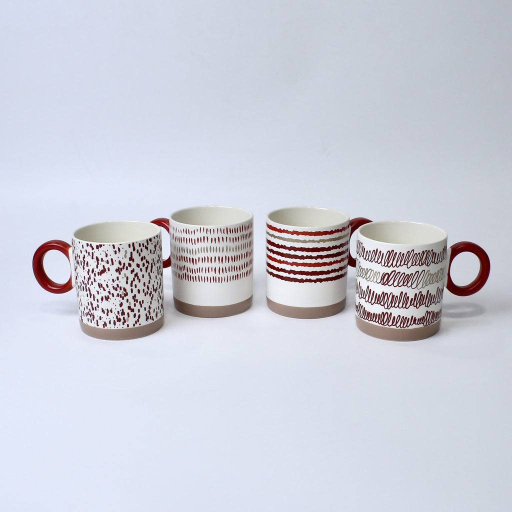 Set of 4 Cinnamon Sketch Ceramic Mugs – Modern Aesthetic Cups | Imperial Nest