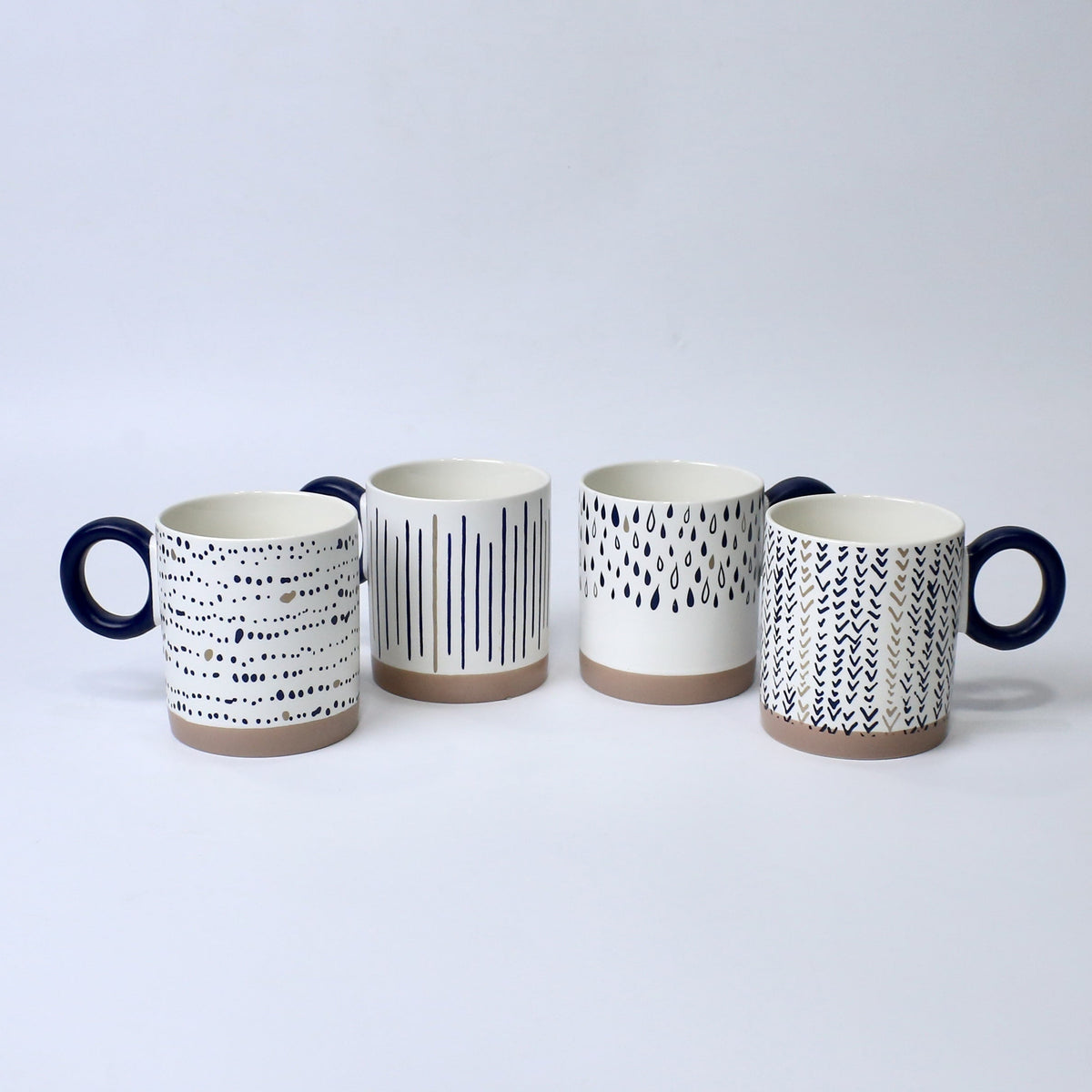 Set of 4 Sapphire Scribble Abstract Ceramic Mugs – Modern Art-Inspired Cups | Imperial Nest