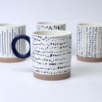 Set of 4 Sapphire Scribble Abstract Ceramic Mugs – Modern Art-Inspired Cups | Imperial Nest