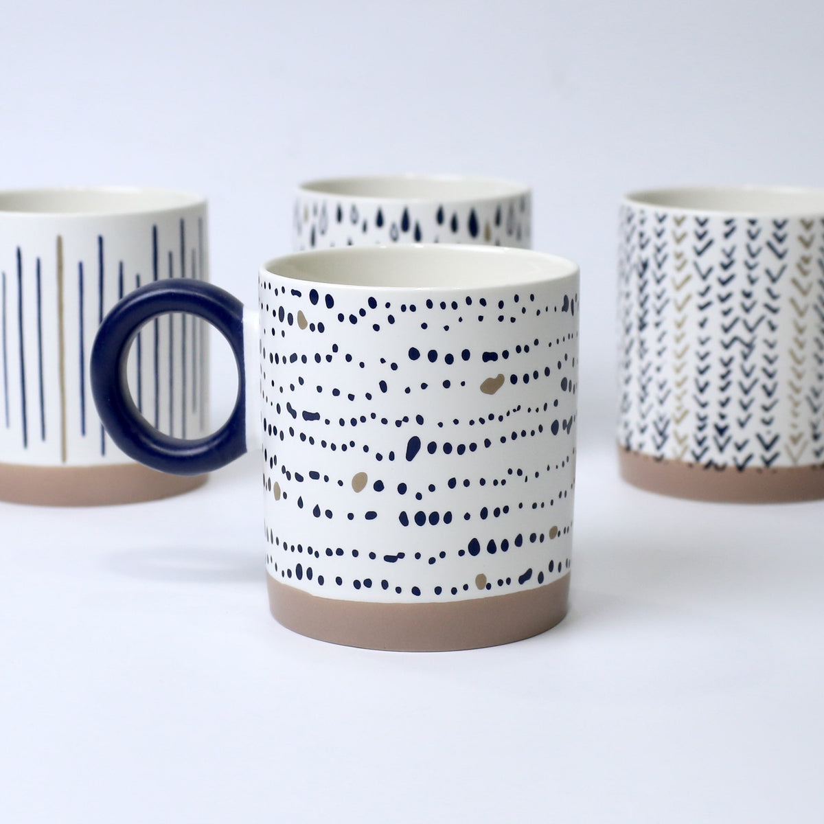 Set of 4 Sapphire Scribble Abstract Ceramic Mugs – Modern Art-Inspired Cups | Imperial Nest