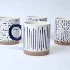 Set of 4 Sapphire Scribble Abstract Ceramic Mugs – Modern Art-Inspired Cups | Imperial Nest