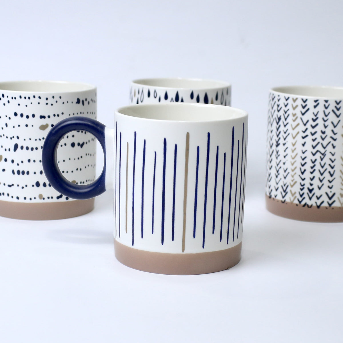 Set of 4 Sapphire Scribble Abstract Ceramic Mugs – Modern Art-Inspired Cups | Imperial Nest
