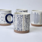 Set of 4 Sapphire Scribble Abstract Ceramic Mugs – Modern Art-Inspired Cups | Imperial Nest