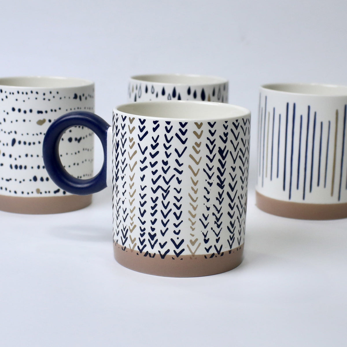 Set of 4 Sapphire Scribble Abstract Ceramic Mugs – Modern Art-Inspired Cups | Imperial Nest