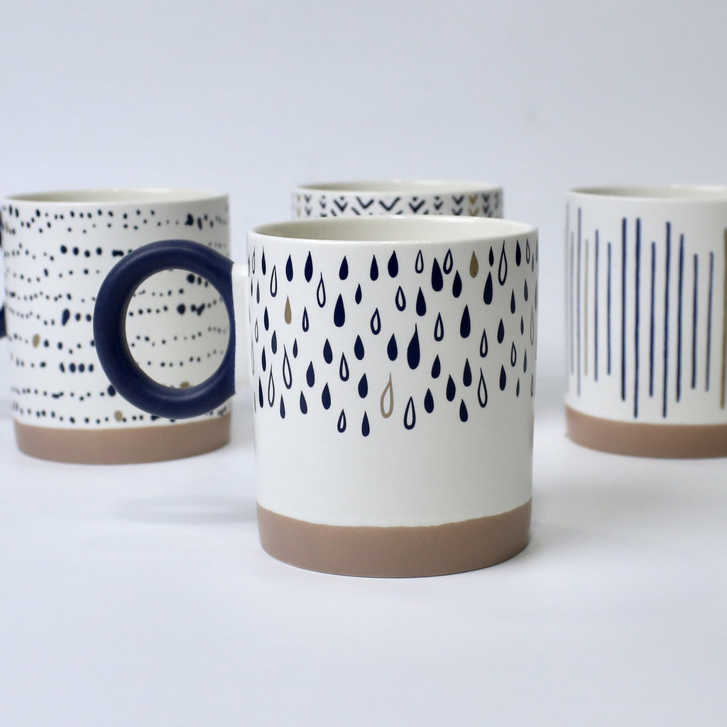 Set of 4 Sapphire Scribble Abstract Ceramic Mugs – Modern Art-Inspired Cups | Imperial Nest