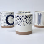 Set of 4 Sapphire Scribble Abstract Ceramic Mugs – Modern Art-Inspired Cups | Imperial Nest