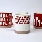 Set of 4 Red & White Geometric Ceramic Mugs – Modern Designer Cups | Imperial Nest