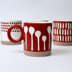 Set of 4 Red & White Geometric Ceramic Mugs – Modern Designer Cups | Imperial Nest