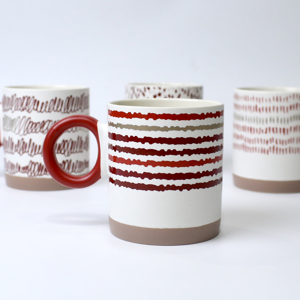 Set of 4 Cinnamon Sketch Ceramic Mugs – Modern Aesthetic Cups | Imperial Nest