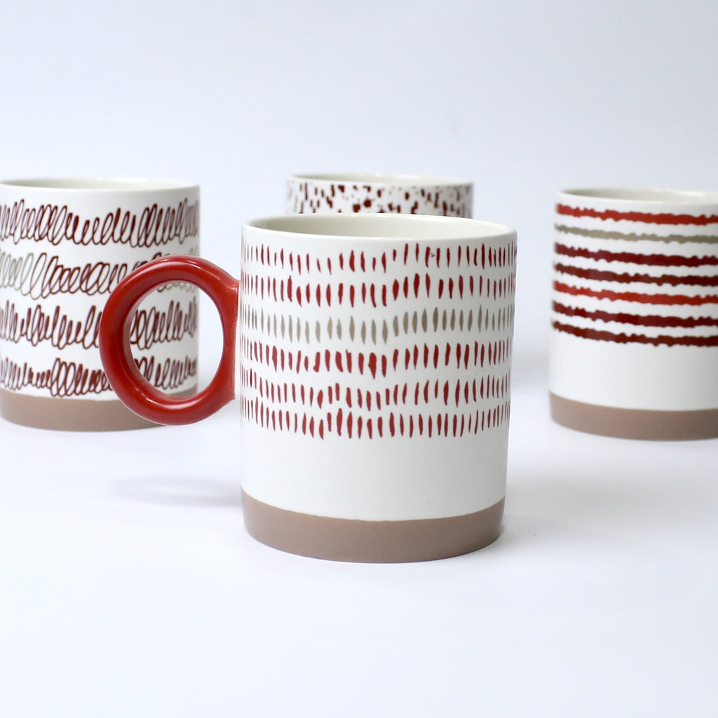 Set of 4 Cinnamon Sketch Ceramic Mugs – Modern Aesthetic Cups | Imperial Nest