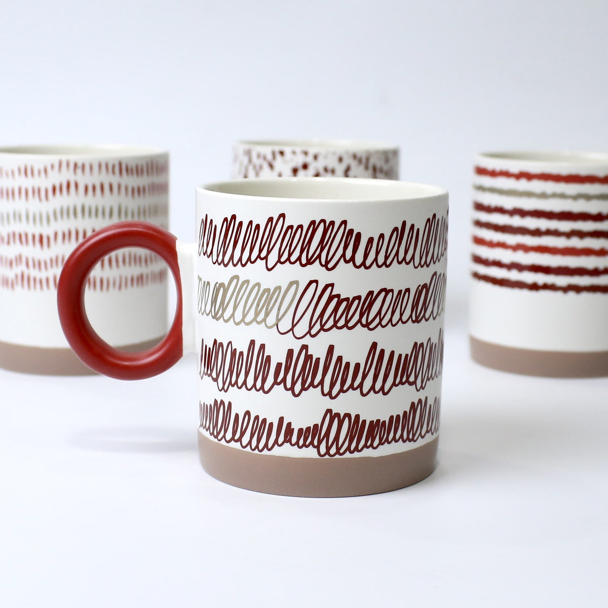 Set of 4 Cinnamon Sketch Ceramic Mugs – Modern Aesthetic Cups | Imperial Nest