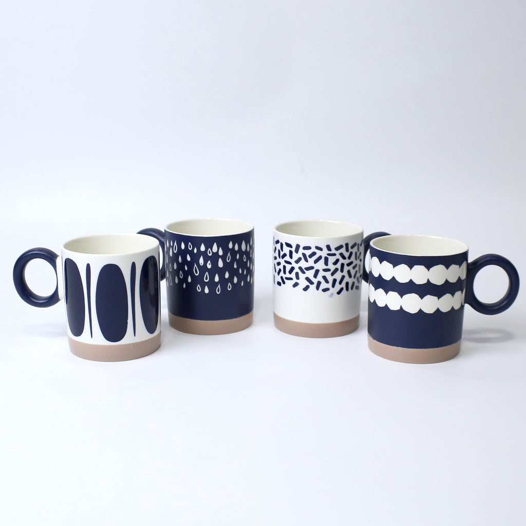 Set of 4 Ocean Drop Ceramic Mugs – Artistic Round Handle Cups | Imperial Nest