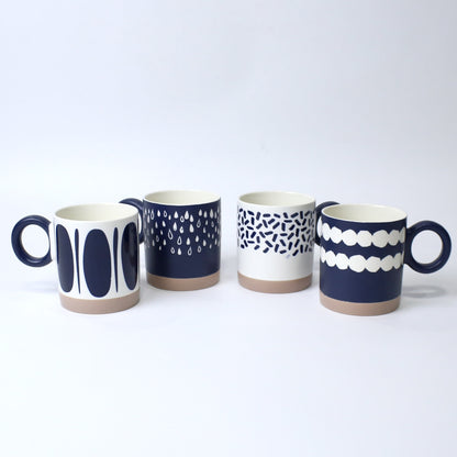 Navy Abstract Ceramic Mugs – Artistic Round Handle Cups | Imperial Nest