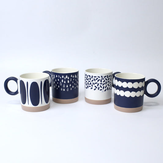 Navy Abstract Ceramic Mugs – Artistic Round Handle Cups | Imperial Nest