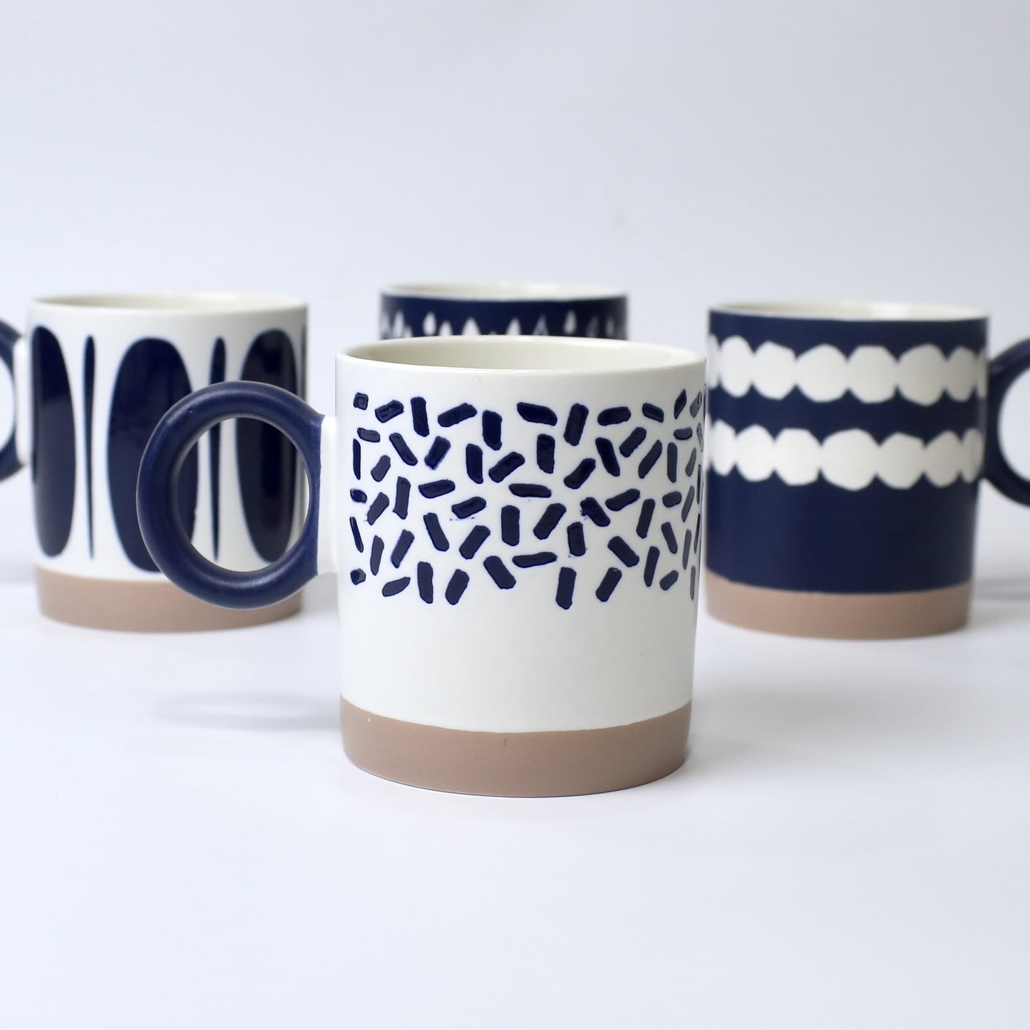 Navy Abstract Ceramic Mugs – Artistic Round Handle Cups | Imperial Nest