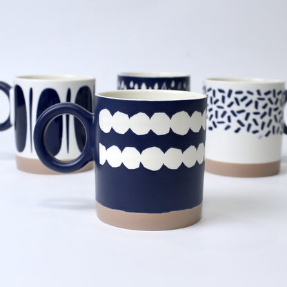Navy Abstract Ceramic Mugs – Artistic Round Handle Cups | Imperial Nest