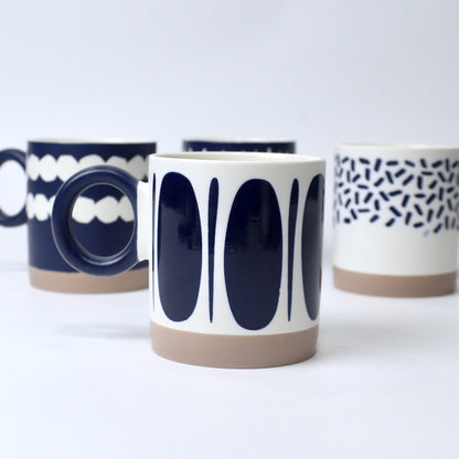 Navy Abstract Ceramic Mugs – Artistic Round Handle Cups | Imperial Nest