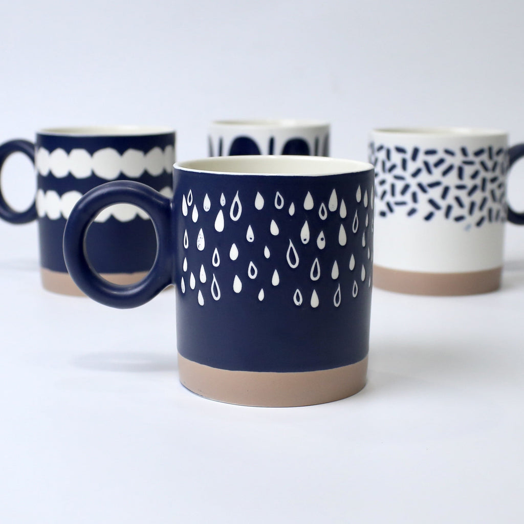Set of 4 Ocean Drop Ceramic Mugs – Artistic Round Handle Cups | Imperial Nest