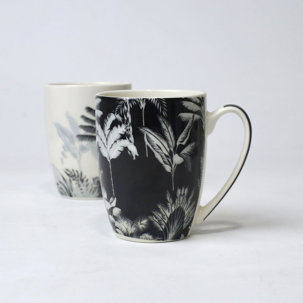Set of 2 Jungle Whisper Ceramic Mugs – Black & White Jungle Print | Imperial Nest