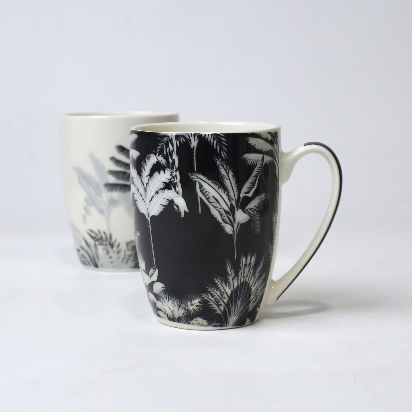 Tropical Leaf Ceramic Mugs – Black & White Jungle Print | Imperial Nest