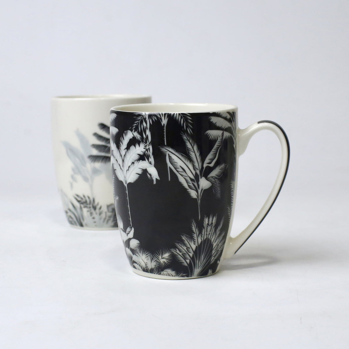 Set of 2 Jungle Whisper Ceramic Mugs – Black & White Jungle Print | Imperial Nest