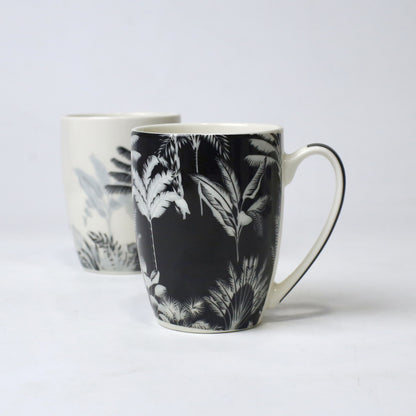 Tropical Leaf Ceramic Mugs – Black & White Jungle Print | Imperial Nest