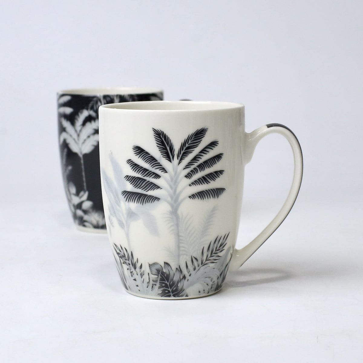 Set of 2 Jungle Whisper Ceramic Mugs – Black & White Jungle Print | Imperial Nest