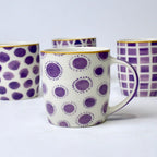 Set Of 4 Purple Pattern Ceramic Mugs – Bold Geometric & Dot Designs | Imperial Nest